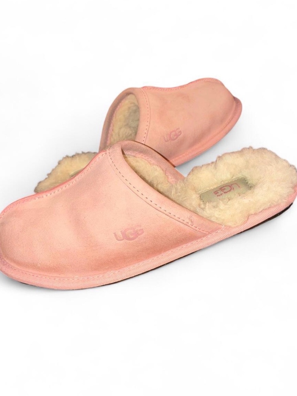 UGG Women's Light Pink Suede Shearling Slip-On Slippers